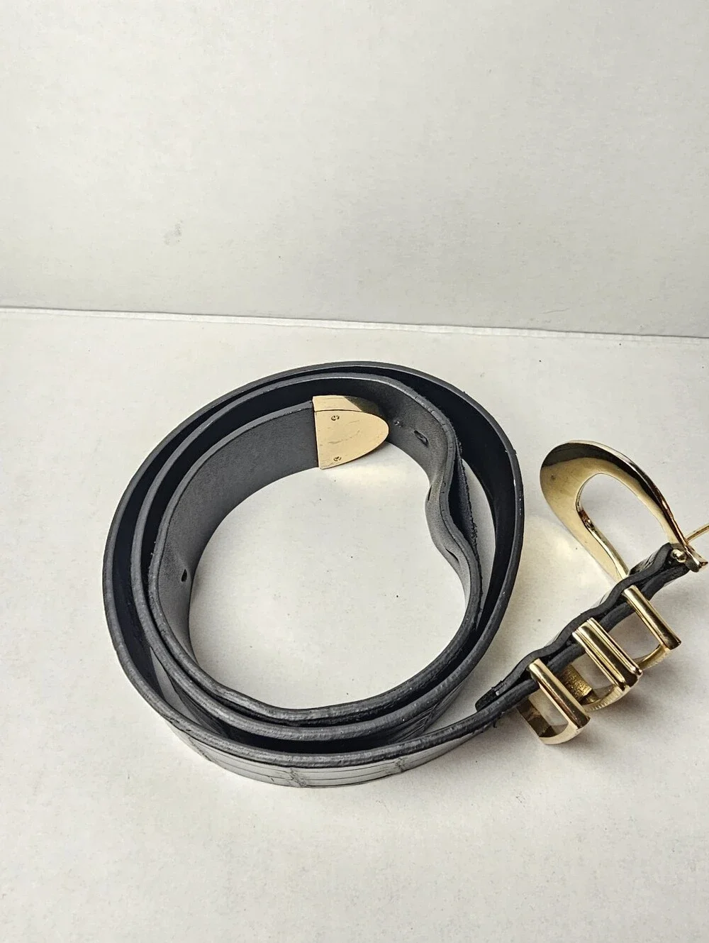 Topshop Faux Croc Black Women's Belt with Decorative Gold Buckle Size S/M 19x15